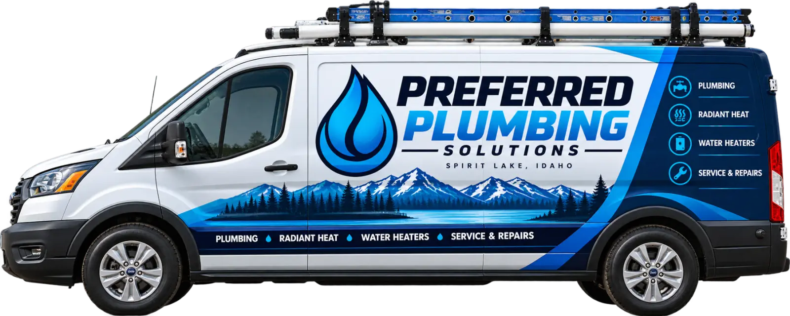Preferred Plumbing service van in Spirit Lake, Idaho
